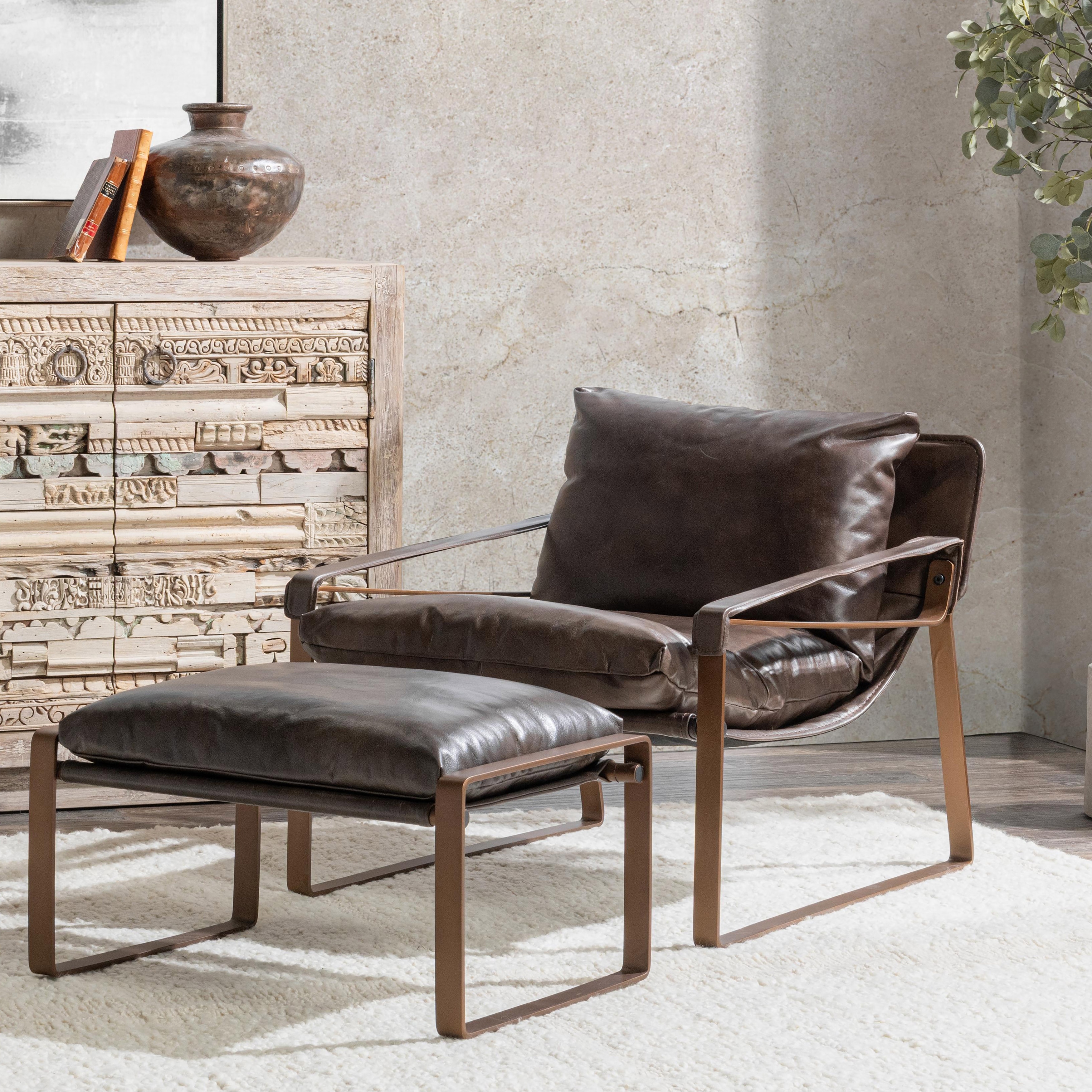 Morgan Top Grain Leather Ottoman