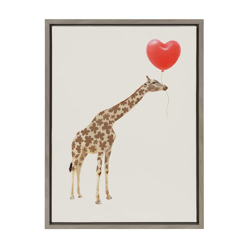 Kate and Laurel Sylvie Giraffe Love Framed Canvas by July Art Prints
