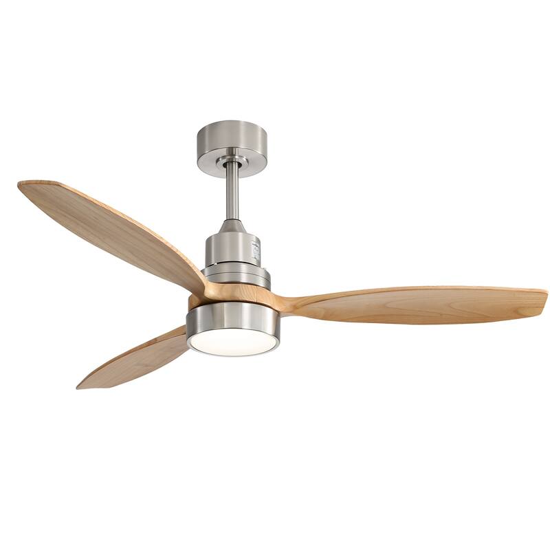 Sofucor 52" Indoor Wood Ceiling Fan Light with Remote, Integrated Light Optional - 52"with Integrated Light - Nickel with Natural Wood Blades