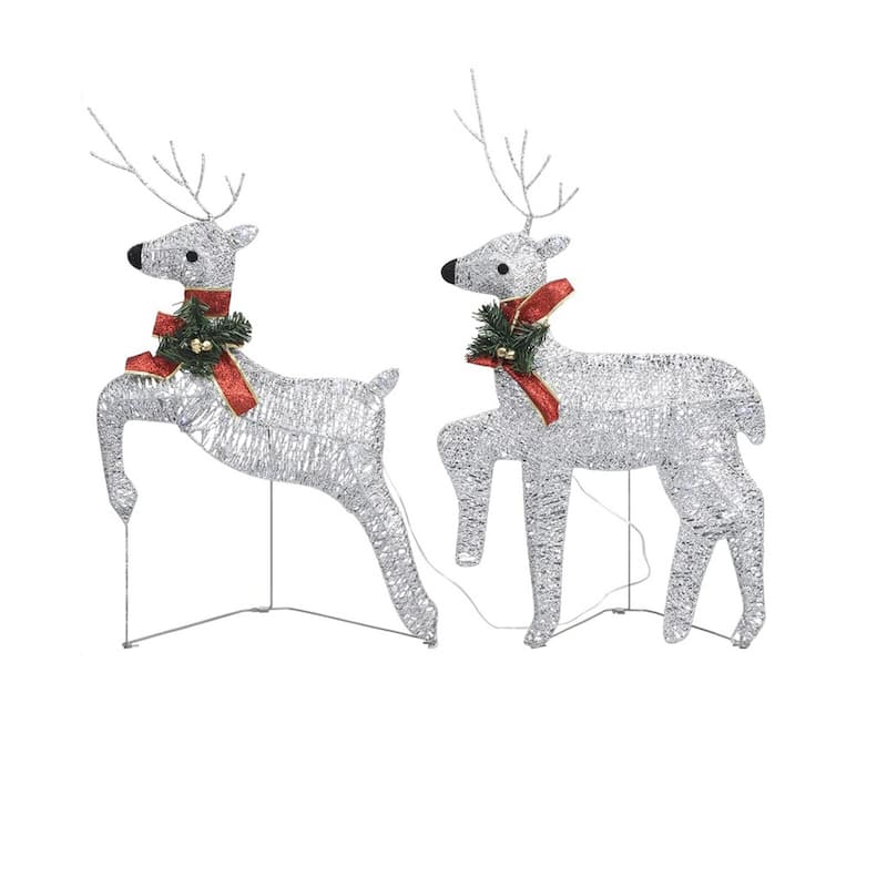 Outdoor 40 LED Light Reindeer Christmas Decoration Set of 2, Metal - Silver