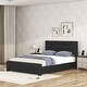 preview thumbnail 11 of 24, Leather Upholstered Platform Bed with Drawers and Charging Station,Queen Size