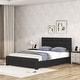 preview thumbnail 2 of 7, Queen Size Leather Upholstered Storage Bed, Platform Bed with Drawers Storage and Charging Station, Black