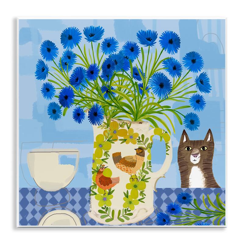 Stupell Whimsical Jug of Cornflowers Wall Plaque Art Design By Kay Widdowson - 12 x 12