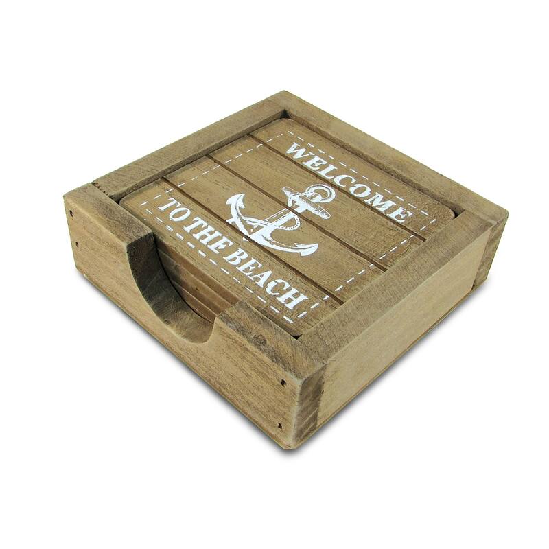 CoTa Global Nautical Wooden Coaster and Holder Set