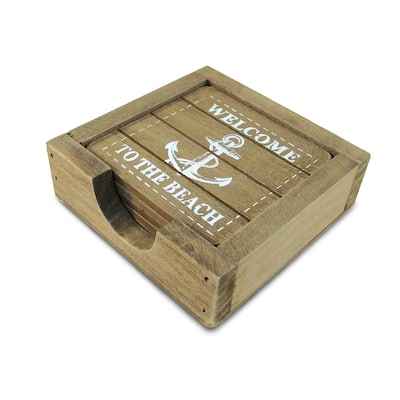 CoTa Global Nautical Wooden Coaster and Holder Set