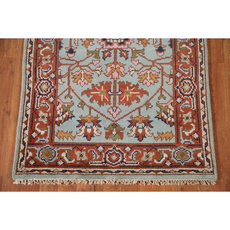 Light Blue Floral Oushak Oriental Accent Rug Handmade Wool Carpet - 3'0"x 4'11"