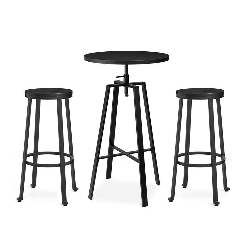 Glitzhome 3-piece Industrial Pub Set Height Adjustable Bar Table and Round Stools