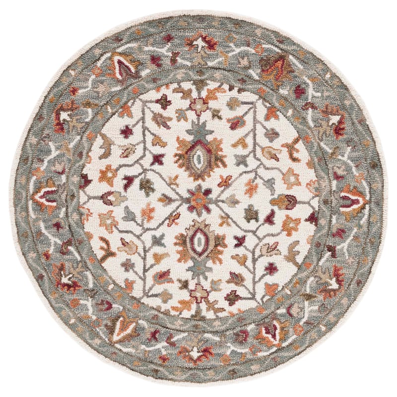 SAFAVIEH Handmade Aspen Kuna Boho Wool Rug - 5' Round - Ivory/Grey
