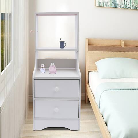 2 Drawers Night Stand with Storage Shelf for Bedroom Living Room
