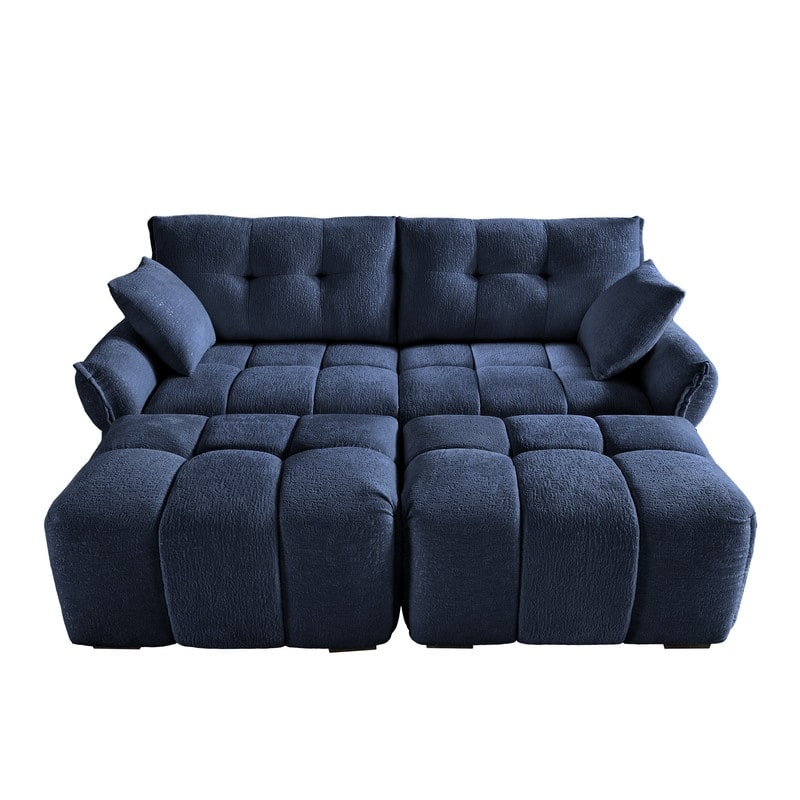 78.7" Chenille Two Seater Upholstered Sofa, 2 Ottoman