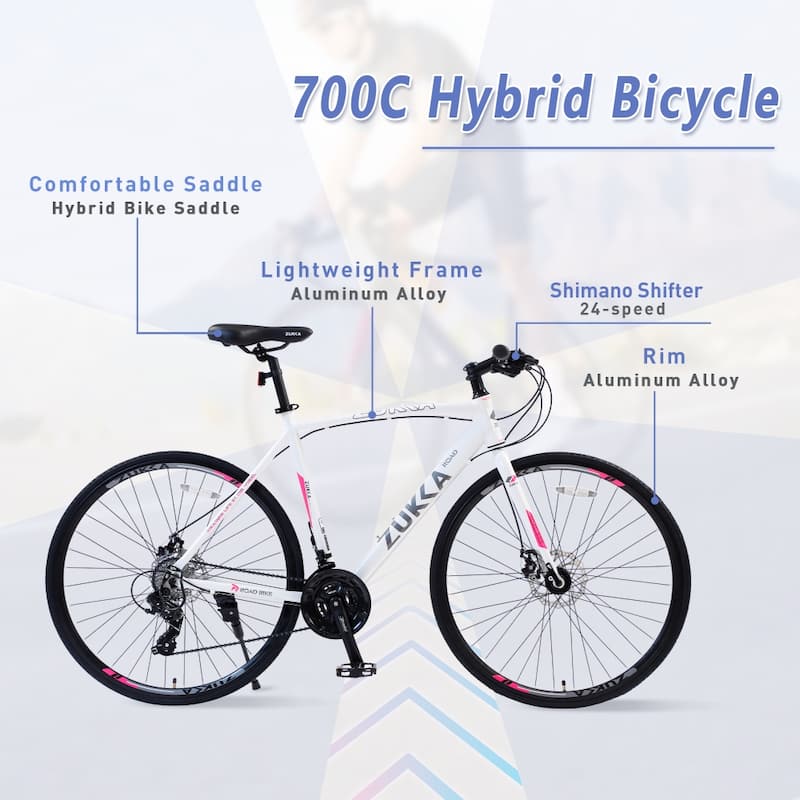 24 Speed Hybrid Bike Disc Brake 700C for men women's City Bicycle
