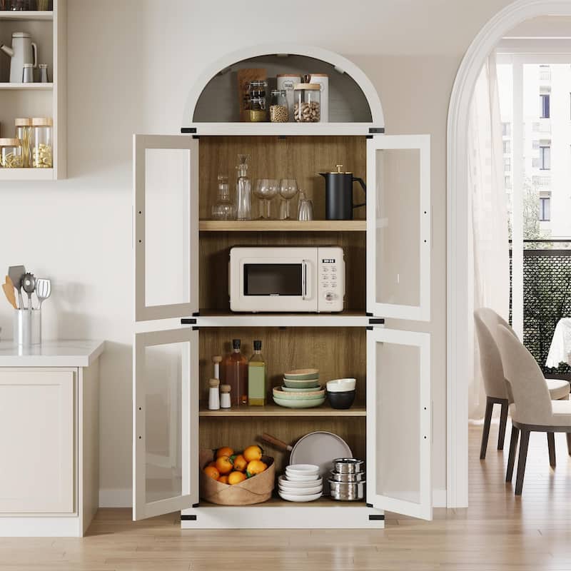 71" Tall Arched Bookshelf - Wooden Bookcase Storage Cabinet Rounded Display Storage Shelves Cabinet