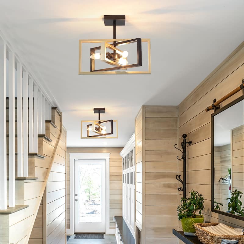 15.8 in. 3-Light Modern Farmhouse Semi-Flush Mount Ceiling Light, Classic Semi Flush Mount Chandelier for Kitchen Dining Room