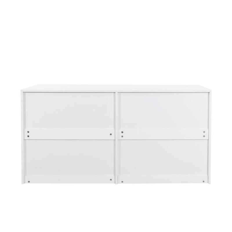 Modern white side cabinet with 6 drawers , Wood Chest of Drawers with Metal Handle, Storage Organizer ，Bedroom or Hallway