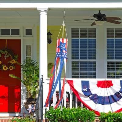 Glitzhome 60.25"H Patriotic Gold Bless America Stars Windsock