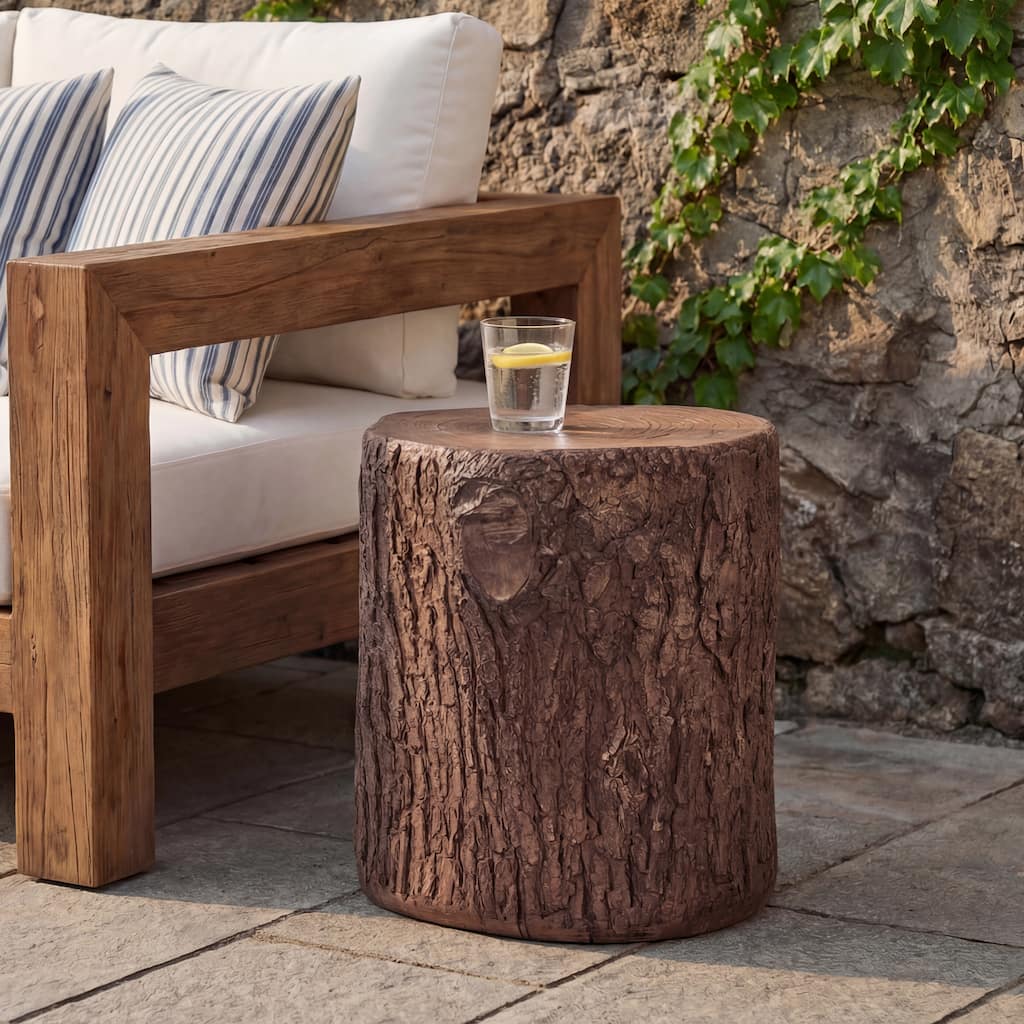 Christopher Knight Home - Reed 16.93"H Outdoor Rustic Faux Wood Tree-Stump MGO Side Table, Fully Assembled - 15.28