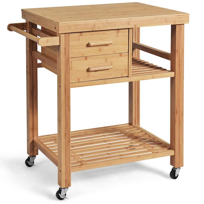 Bamboo Kitchen Island Rolling Storage Kitchen Cart with Wheels - Natural