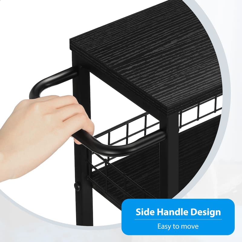 Slim Storage Cart Kitchen Rolling Utility Cart on Wheels 4 Tier Mobile Narrow Cart with Wood and Metal Handle Slide Out Storage