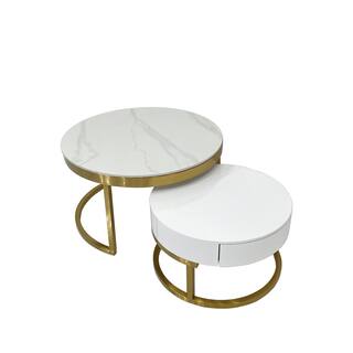 Coffee Table with Marble Top and Matte Gold Base