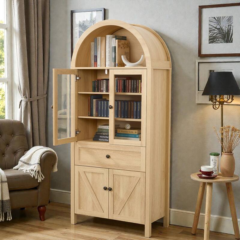 Vintage Dome Cabinet with Arched Design, Large Storage Display Cabinet with Adjustable Shelves for Living Room