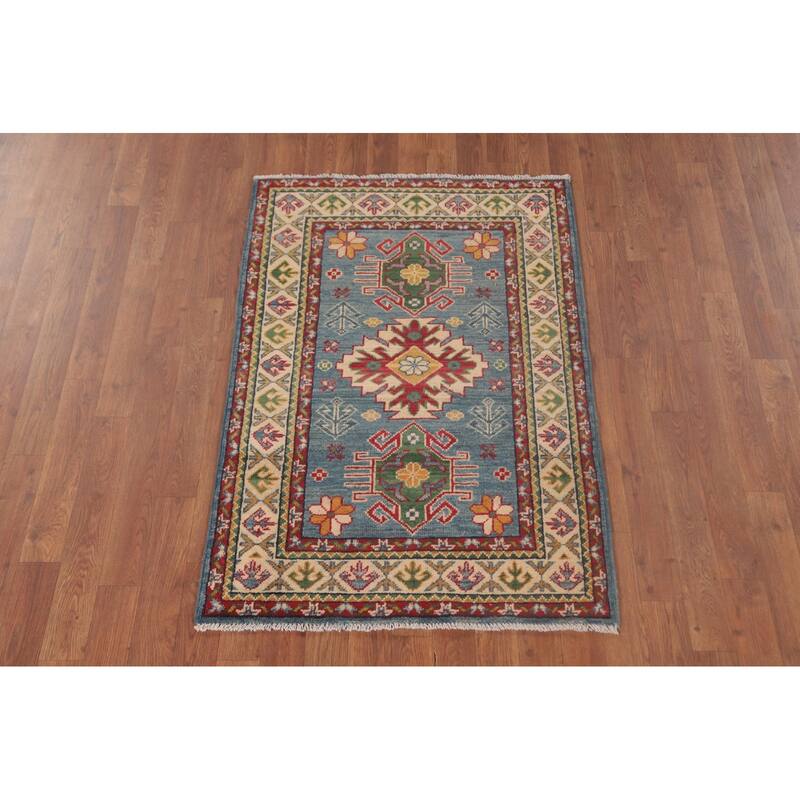 Light Blue Kazak Oriental Foyer Rug Hand-Knotted Wool Carpet - 2'10" x 4'1"
