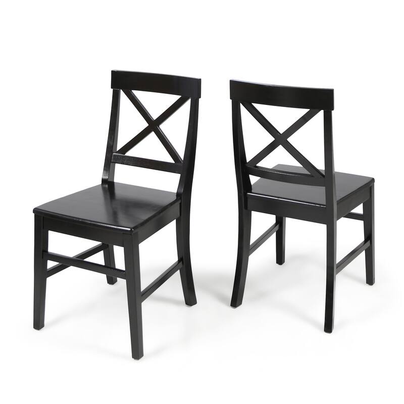 Acacia Wood Dining Chairs, White Cross Back Chairs (Set of 2)