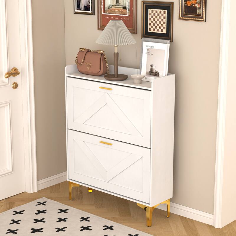 Shoe Cabinet with 2 Flip Drawers& Open Shelves,Modern Entryway Shoe Storage