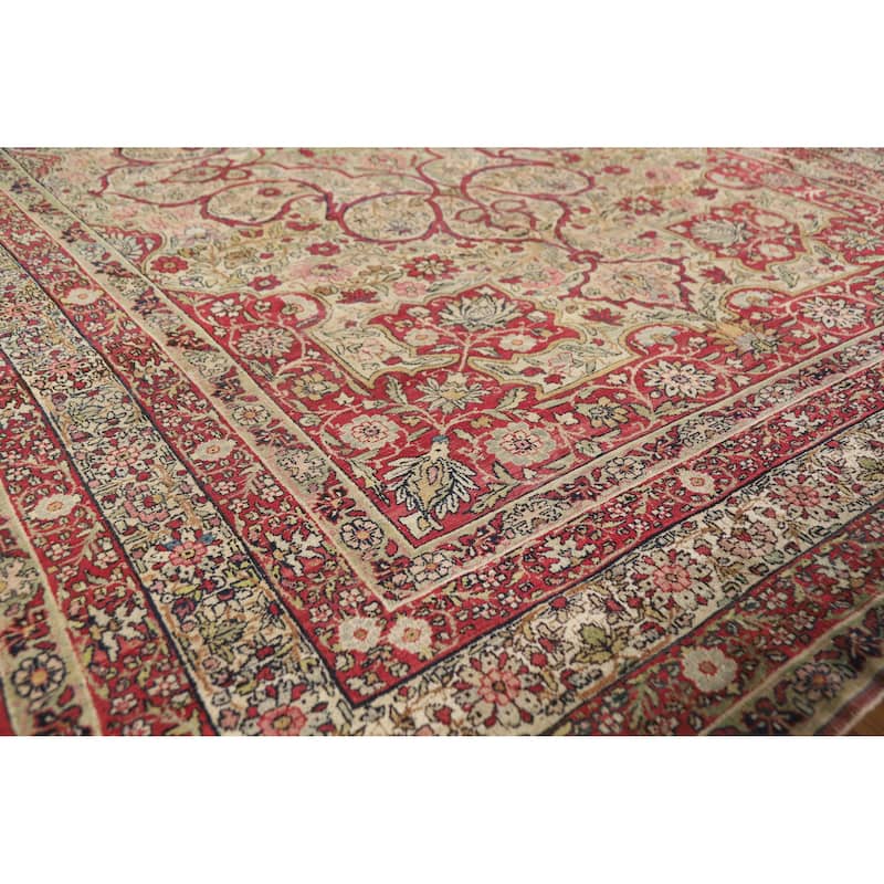 Hand Knotted Oriental 100% Wool Carpet Traditional Floral Beige & Ivories Kerman Area Rug - 9' 4'' X 6' 3''