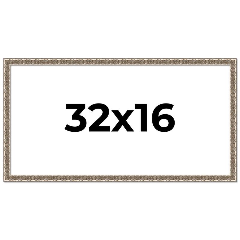 32x16 Frame Silver Versailles Ornate Solid Wood Picture Frame | 1 Inch