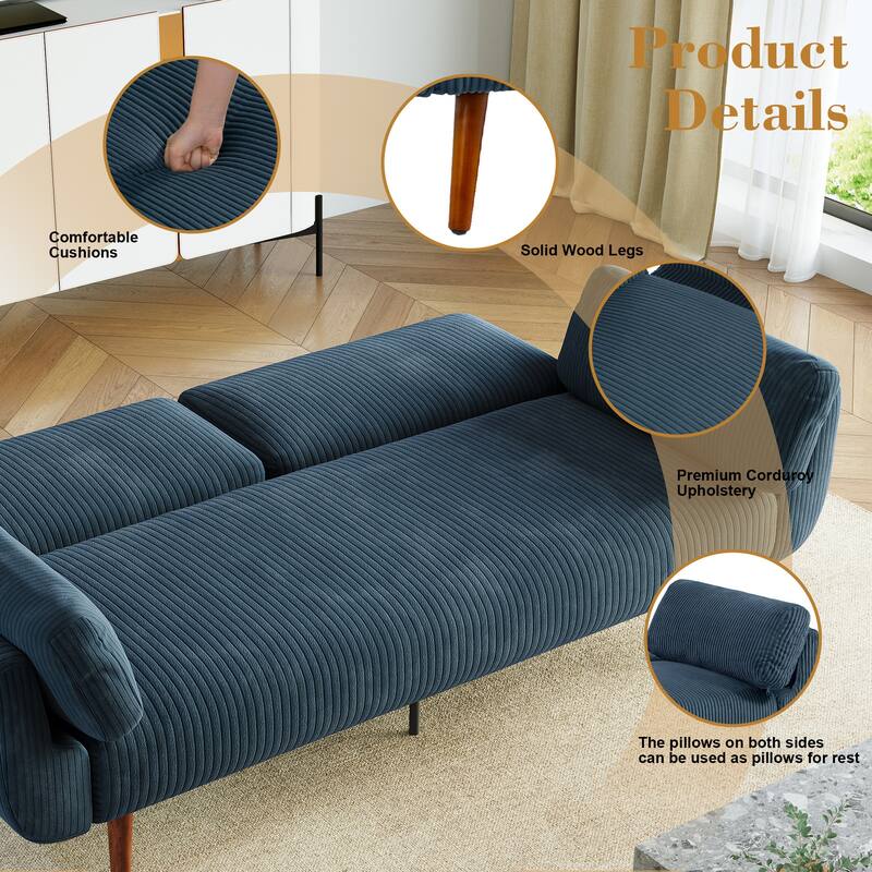 73.3" Wide Modern Corduroy Convertible Sleeper Sofa 3-position Loveseat