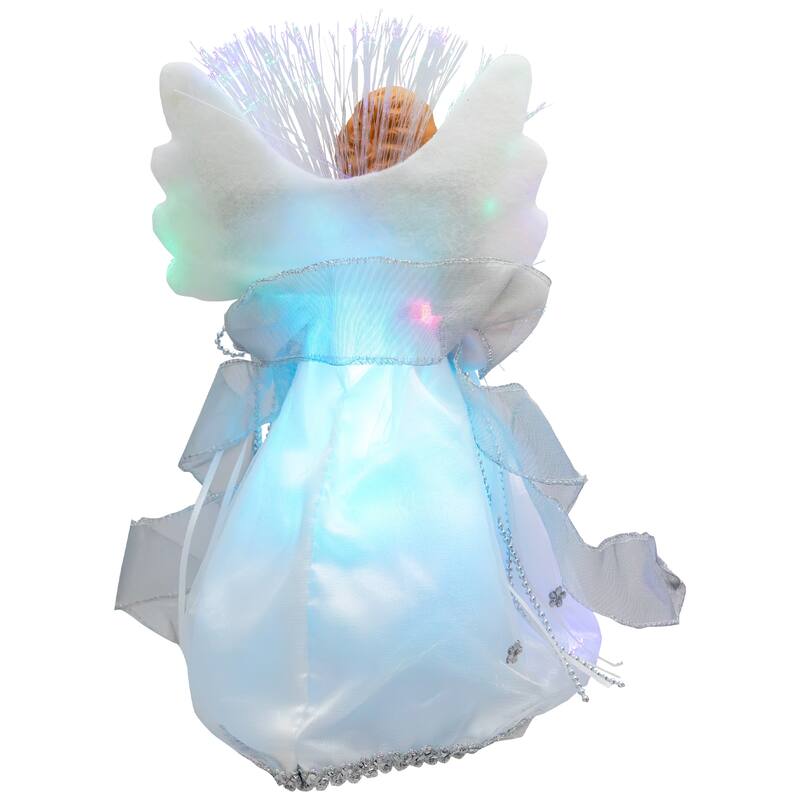 Color-changing Fiber Optic Angel with Rose Christmas Tree Topper - 12" - White