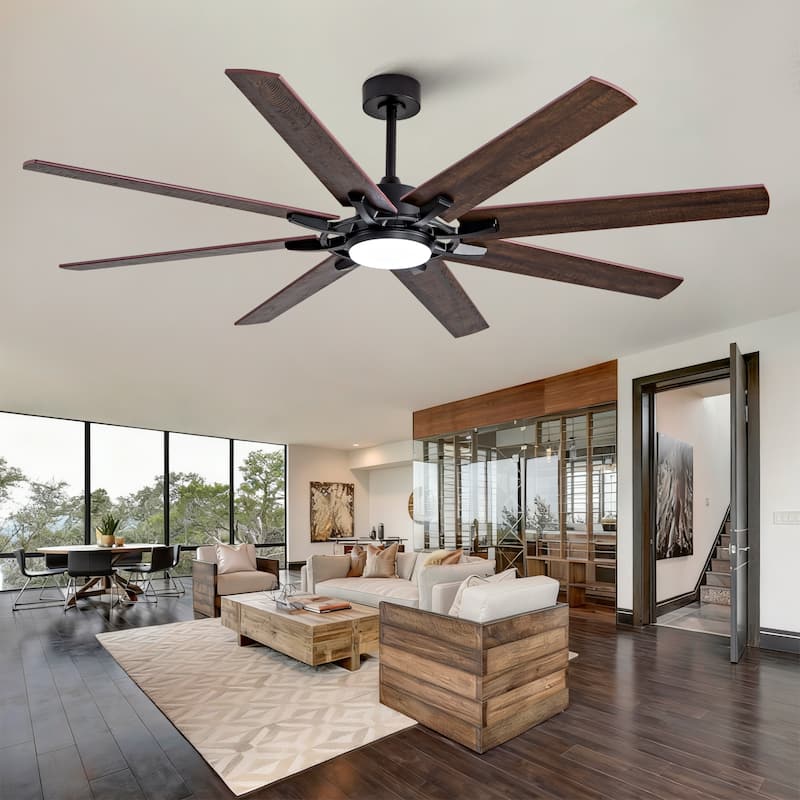 Large Ceiling Fan with Light: Modern 72-inch 8-blade dual-finish outdoor ceiling fan with remote control - Black + Dark Walnut - Black + Dark Walnut