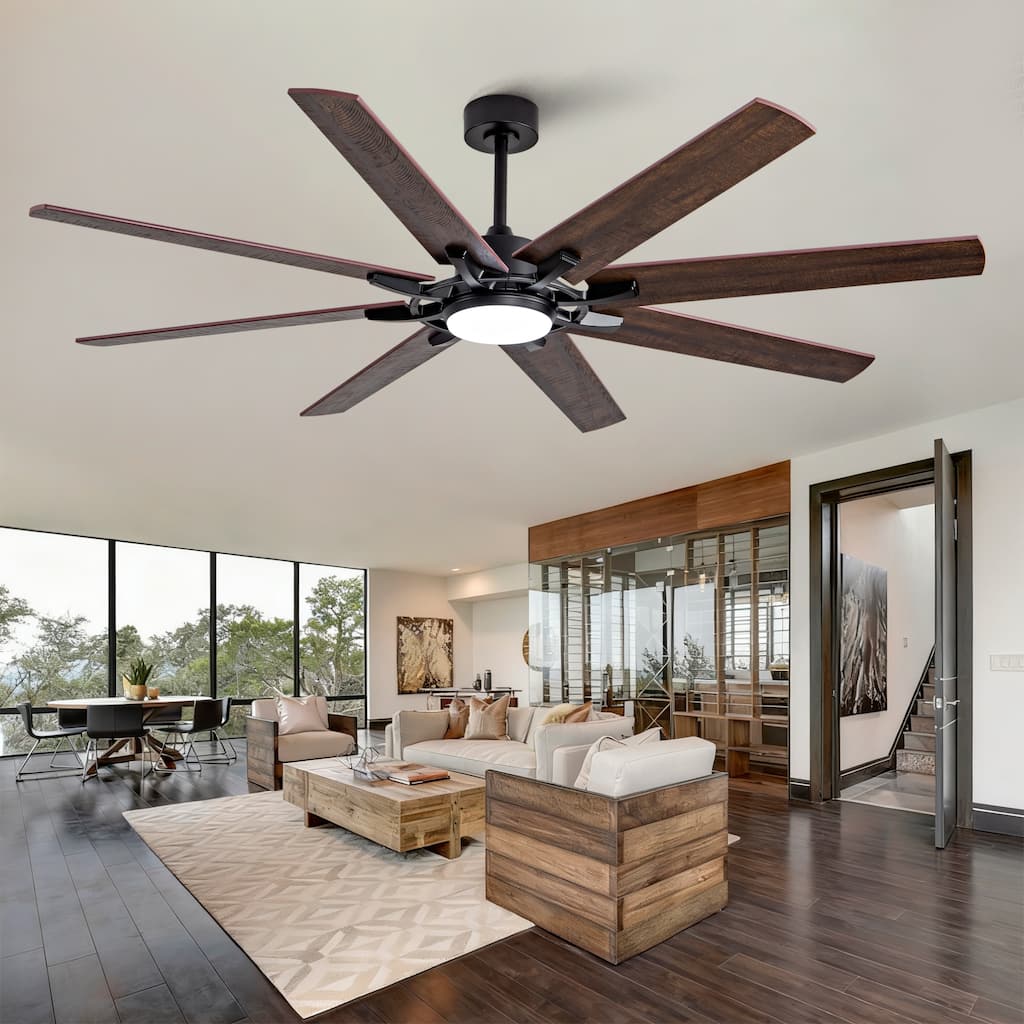 Large Ceiling Fan with Light: Modern 72-inch 8-blade dual-finish outdoor ceiling fan with remote control - Black + Dark Walnut