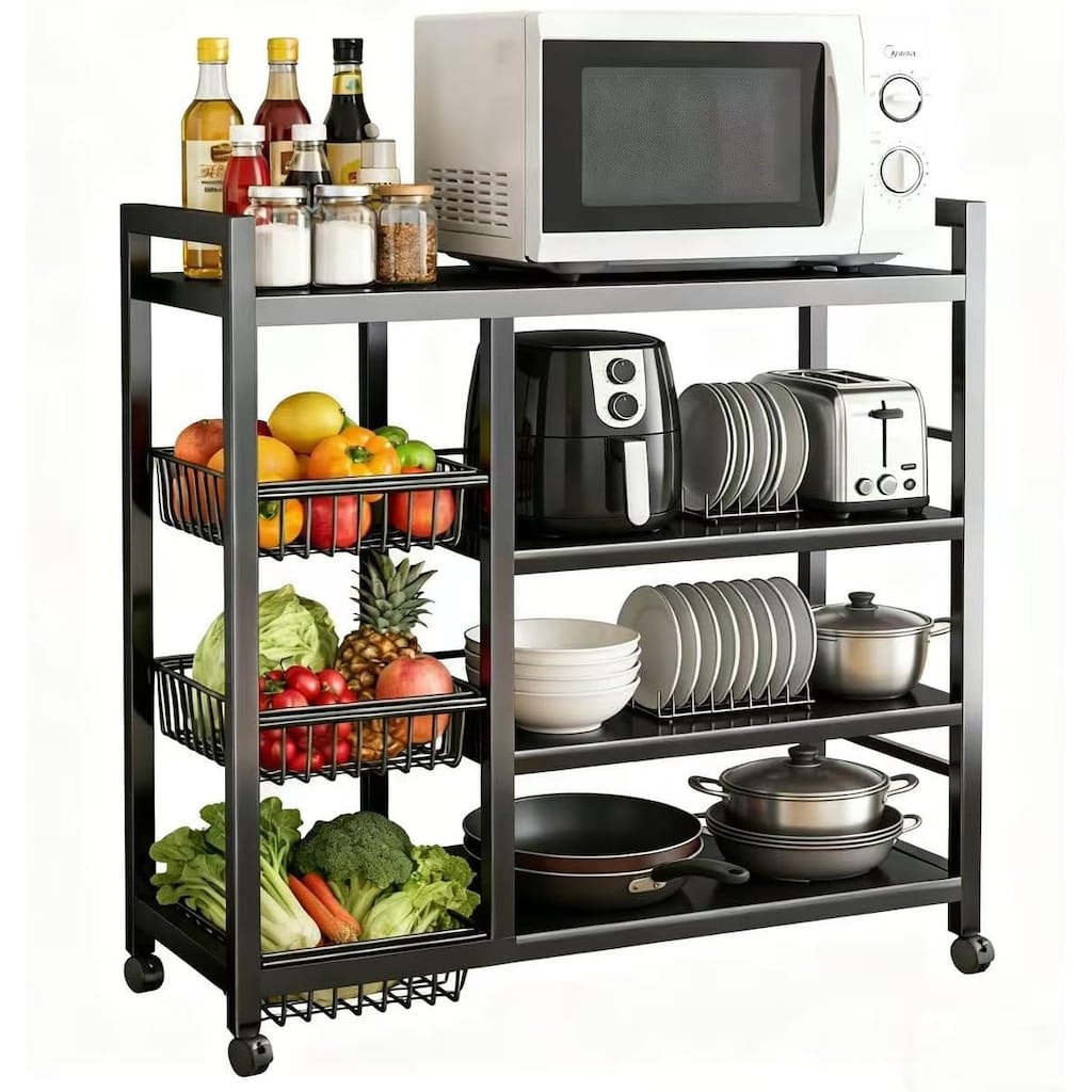 80cm Floor-Standing Storage Rack, Multifunctional Storage Rolling Cart, Kitchen Storage Rack with Mesh Basket
