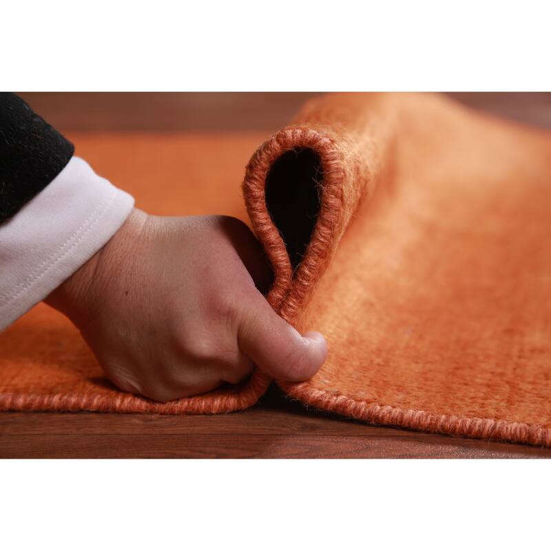 Orange Modern Gabbeh Oriental Rug Hand-Knotted Wool Carpet - 3'1" x 4'10"