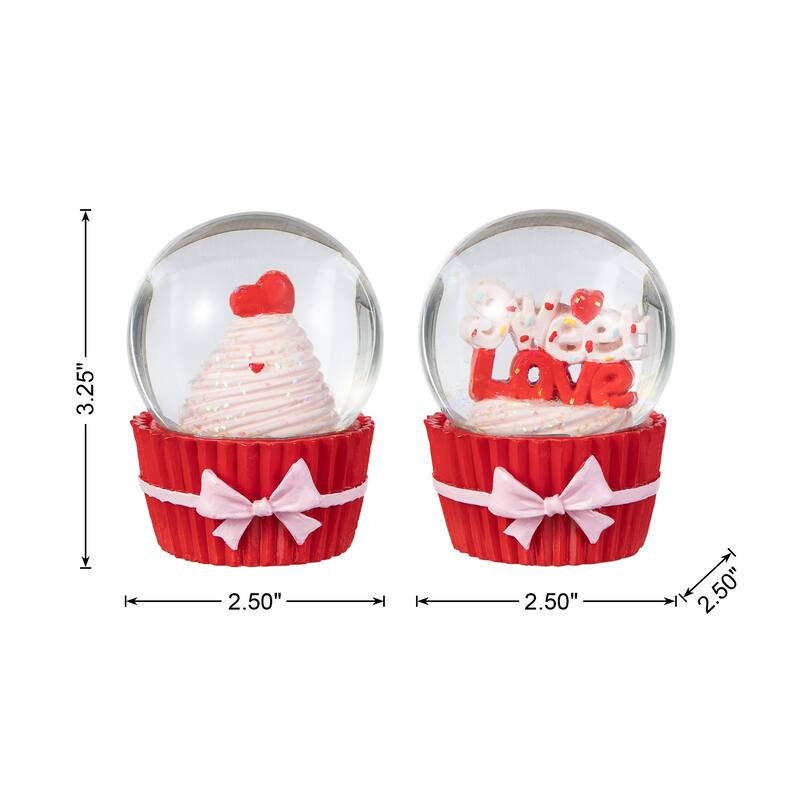 Glitzhome 3.25"H S/2 Valentine's Resin Cupcakes Waterglobes