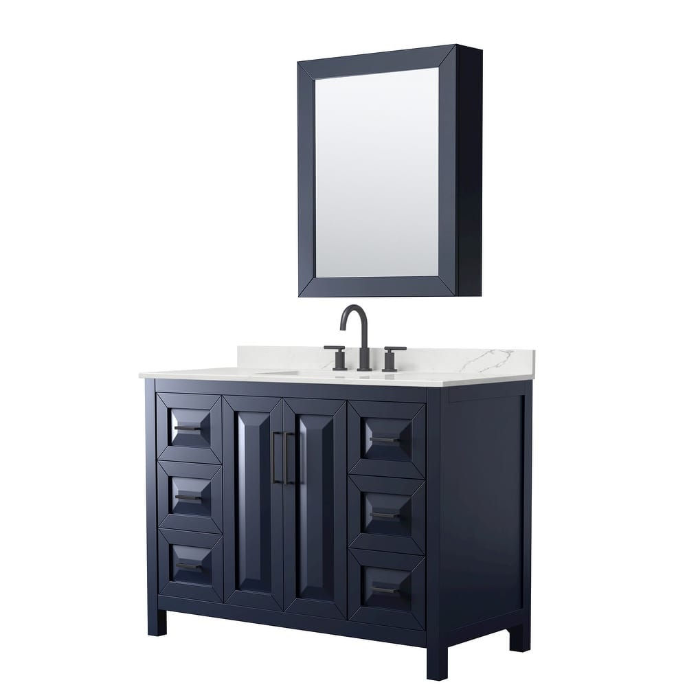 Daria 48-inch Single Vanity, 3 Hole Quartz Top, Med Cabinet