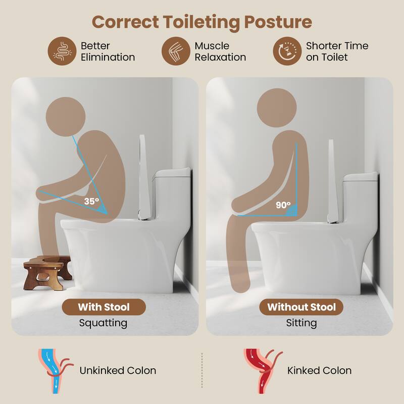 Gymax Teak Wood Toilet Stool 7'' Squatting Potty Stool for Adults &