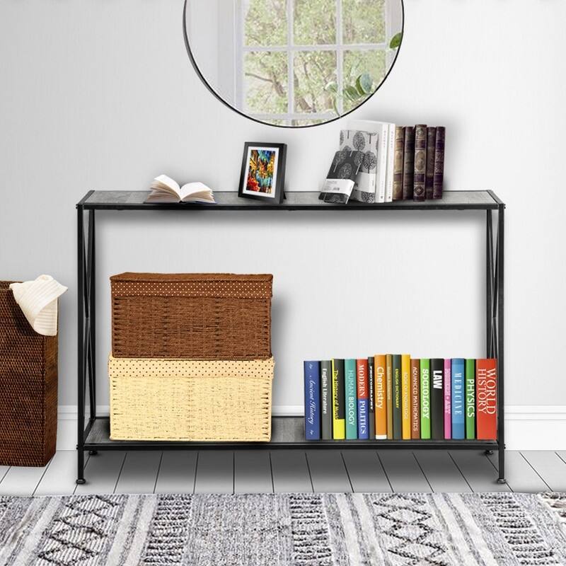 Porch & Den Spreadborough Black/ Grey 1-shelf X-design Console Table - Black