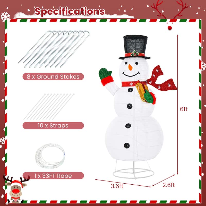 Gymax 6FT Lighted Christmas Snowman w/ Leds Christmas Pre-lit Yard