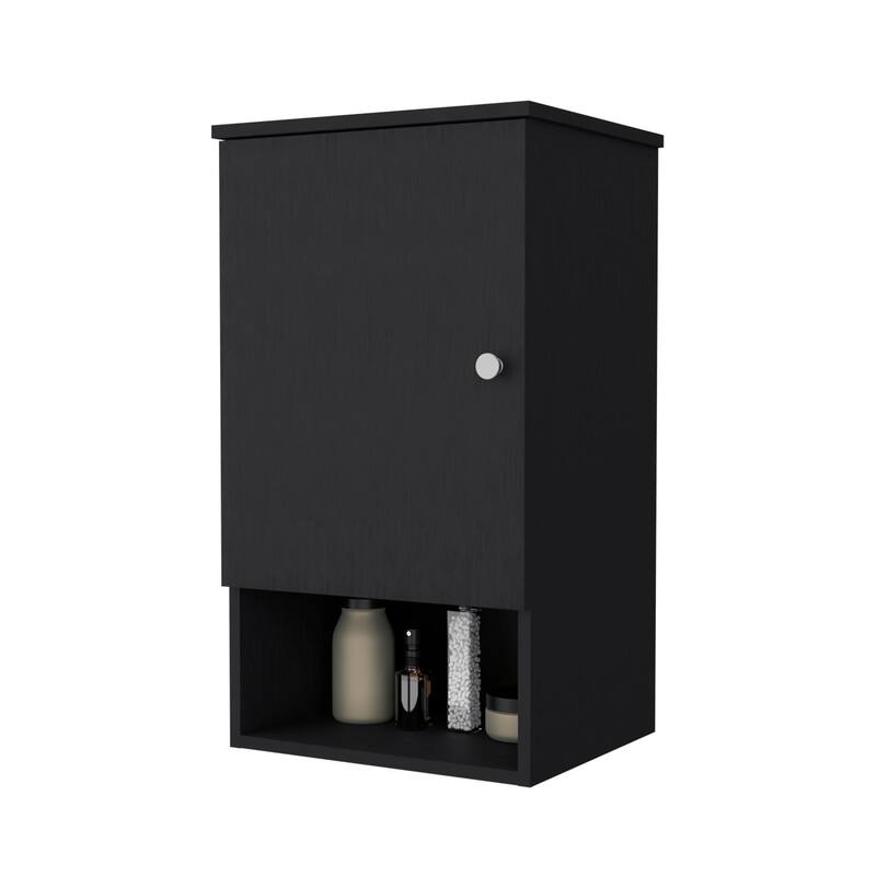Medicine Cabinet with Mirror Door, Black Finish, Two Internal Shelves and Open Shelf for Easy Access