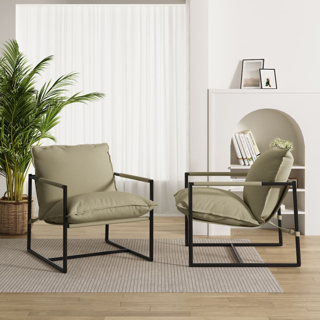 Metal Framed Armchair Sling Accent Chair Set of 2