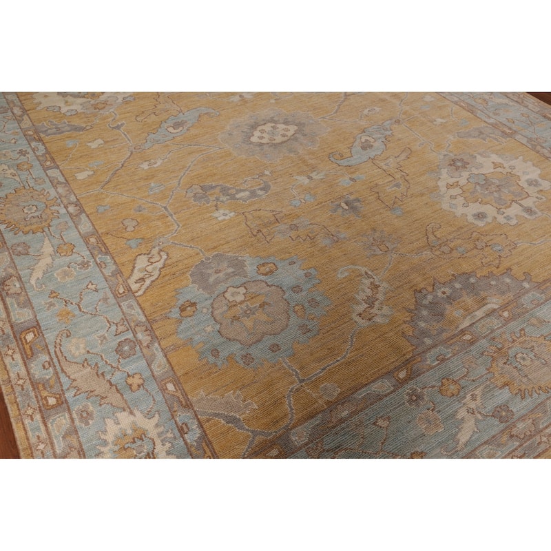 Vegetable Dye Oushak Turkish Area Rug Handmade Floral Wool Carpet - 8'1" x 10'0"