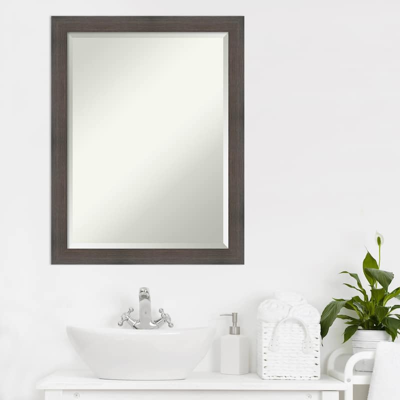 Beveled Wood Bathroom Wall Mirror - Hardwood Chocolate Narrow Frame - Hardwood Chocolate Narrow