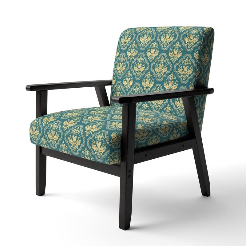 Designart "Green Orient Damask" Upholstered Patterned Accent Chair and Arm Chair - Arm Chair