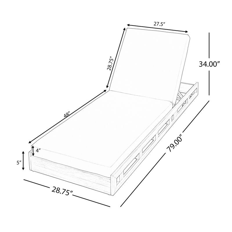 Roomfitters Outdoor Acacia Wood Chaise Lounge with 4 Inch Thick Water-Resistant Cushions Teak Finish