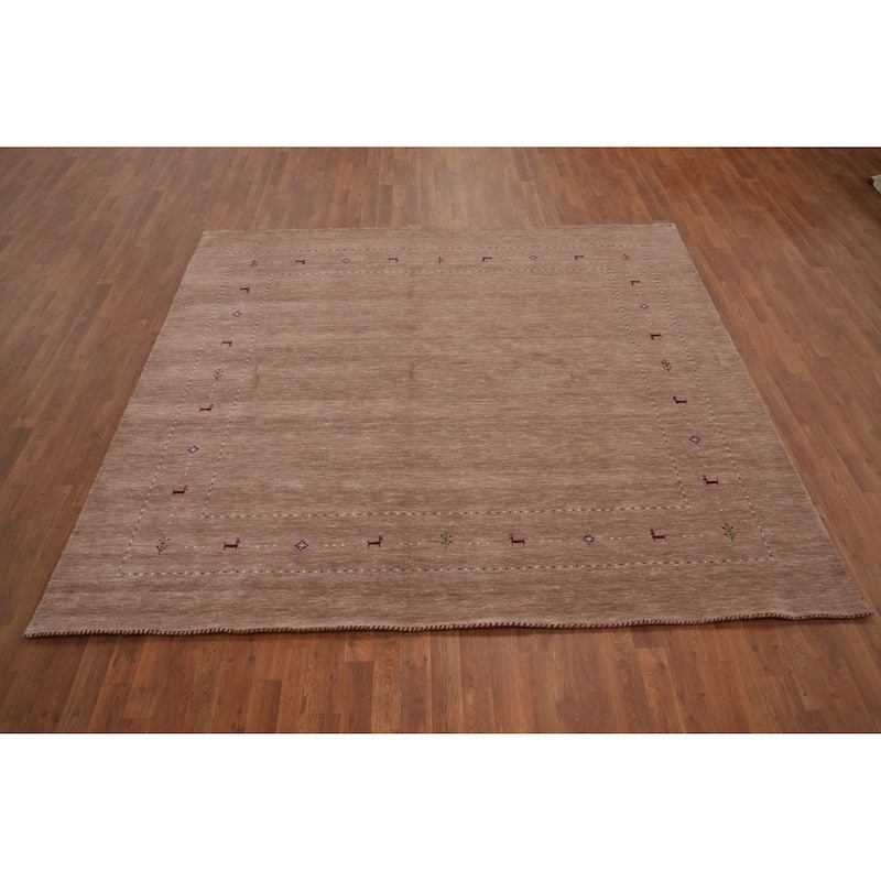 Hand Knotted Oriental 100% Wool Carpet Tribal Animal Pictorial Brown Gabbeh Area Rug - 7' 9'' X 8' 2''