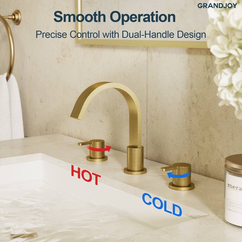 GRANDJOY 3-Hole Widespread Sink Faucet Stainless Steel Waterfall Bathroom Faucet