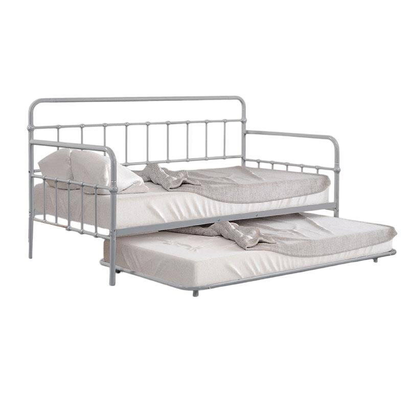Tes Daybed with Pull Out Trundle, Classic Silver Metal Open Frame