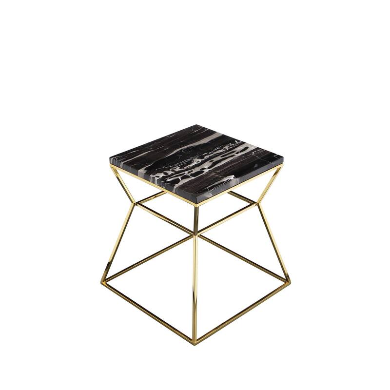 18 in. Black and Gold Rectangle Faux Marble End Table, Durable Hourglass Frame